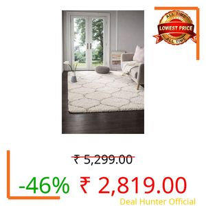 DEZORA Polyester Fluffy Fur Rugs & Modern Shaggy Floor Carpets for Living Room,Sofa Area,Hall,Kids Room,Guest Room | Elegent Bedside Runners for Besdroom(4X6 Feet Ivory Mandir