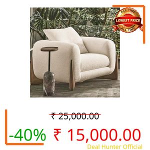 Artistic Wood Modern Sofa Chesterfield Design with Stylish Wooden Legs Bouncy Teddy Fabric Off-White Finish Sofa for Living Room, Bedroom, Hallways (1 Seater)