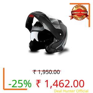 Crux Dual Visor Full Face Helmet with Checks Design Scratch-Resistant Visor-Dull Black Silver,M