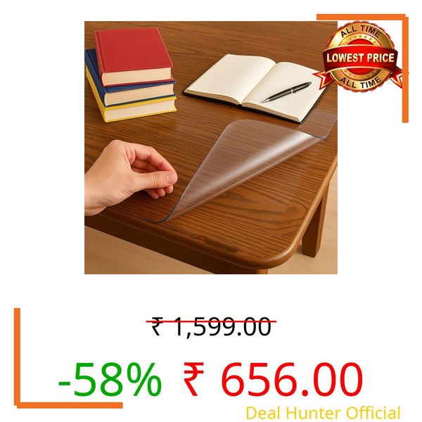 SLEEKBODE™1mm Thick 18 * 42 Inch (1.5 * 3.5 Feet) PVC Table Cover Waterproof Heat Resistant Transparent Protector Sheet Clear Plastic Table Cloth Glass Mat Balcony Cover Dressing Study Small Side