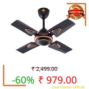 Athots Affleck Ultra 600mm (24 Inch) High Speed Ceiling Fan | Energy Efficient Motor | Anti-Dust Blades | Ideal for Kitchen, Office & Small Room | 24 Months Warranty | (Smock Black)