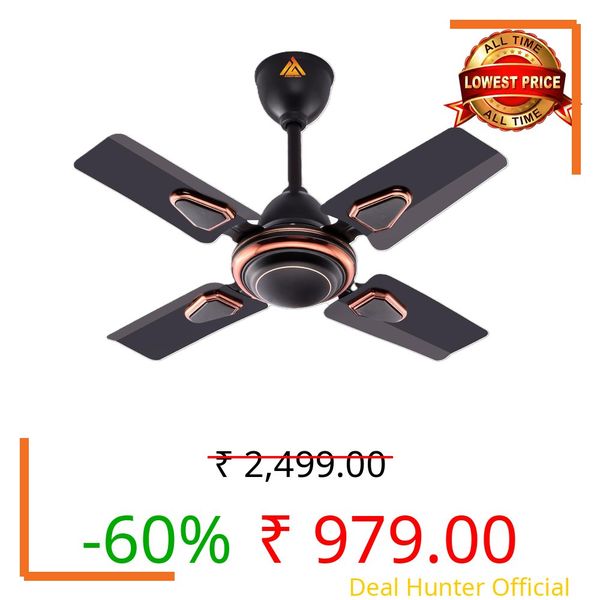 Athots Affleck Ultra 600mm (24 Inch) High Speed Ceiling Fan | Energy Efficient Motor | Anti-Dust Blades | Ideal for Kitchen, Office & Small Room | 24 Months Warranty | (Smock Black)