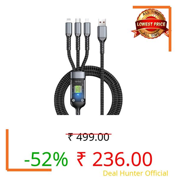 RAMANFLIX 3-in-1 Fast Charging USB 3.0 Cable, 100W/6A, 4 Ft/1M, Type C + Micro USB + Connector, 480 Mbps Data Transfer for Laptop, Tablets, Smartphones