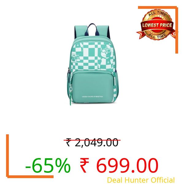 United Colors of Benetton Unisex High-School Backpack SNOOPY - Green | Printed Daypack with 2 Compartments, Airmesh Padding | Backpack for School Girls and Boys | 16L Capacity