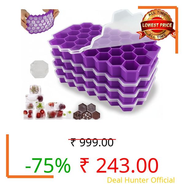 CLOUDVALLEY 4 Pack Silicone Ice Cube Trays with Lids Easy-Release Hexagon Ice Maker for Freezer, Reusable Food-Grade Ice Molds for Cocktail Bar, Whiskey, Iced Coffee & Home Kitchen (Purple)