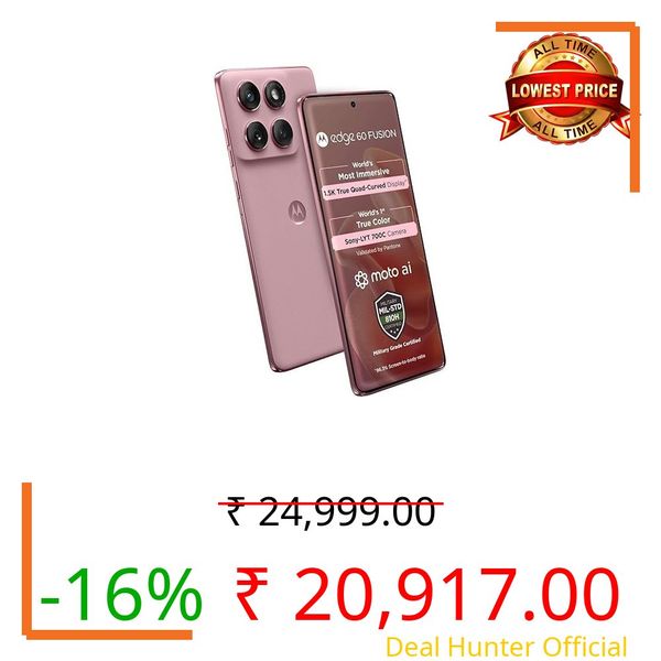 Motorola Edge 60 Fusion 5G (Pantone Zephyr, 8GB RAM, 128GB Storage) | 6.67" pOLED Display | IP68 | 50MP+13MP Rear | 32MP Front Camera | MediaTek 7400 Processor| 5500mAh Battery | 68W Turbo Charger