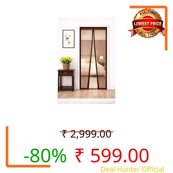 ZENETIX Magnetic Mosquito Door Net for Home 210x100 cm | 36 Magnets | Polyester Mesh | No Drilling Velcro | Washable Insect Screen for Wooden Aluminium Sliding Doors (Brown, 210X100)