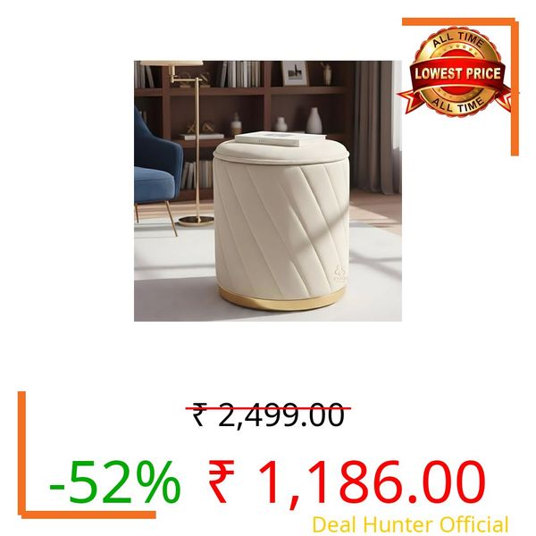 ENIQE STORE Luxury Round Velvet Ottoman Stool with Gold Base – Modern Upholstered Footrest Pouffe, Tufted Vanity Seat, Living Room Bedroom Dressing Stool (Cream)