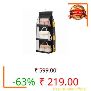 LAXIS® 3 Pockets Handbag Organizer for Closet, Purse Organizer Hanging Closet, Bag Organizer Purse Organizer, Handbag Organizer for Wardrobe, Hanging Bag Storage Organizer Holder (Black)