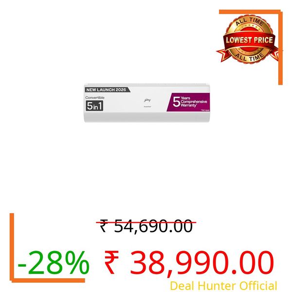 Godrej 1.5 Ton 5 Star,New Star rated, 5 Years Comprehensive Warranty, AI powered, 5-In-1 Convertible Cooling Inverter Split AC (Copper, Heavy Duty Cooling at 52 °C, AC 1.5T EC HIC 18J5TG WA, White)