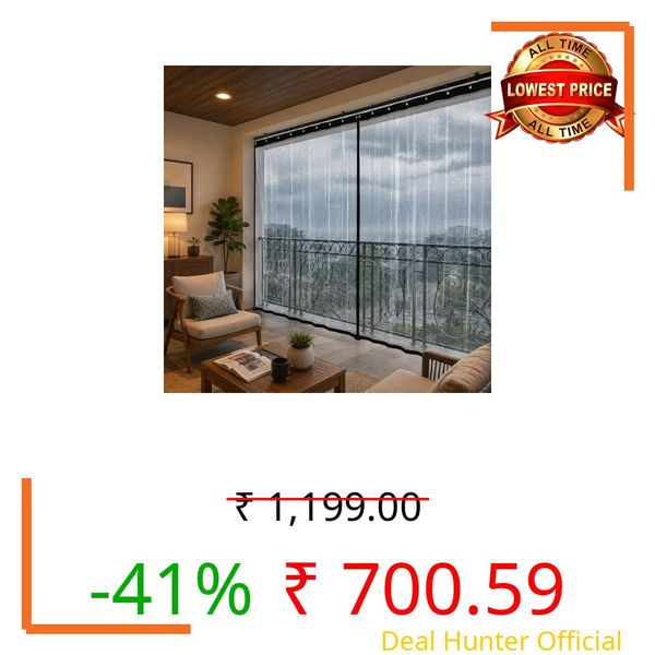 BENAVJI Outdoor Transparent PVC Solid Waterproof Curtain for Balcony All Seasons, AC, Rain, Dust & Wind Protection Pack 1