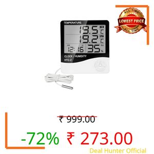 AERYS HTC-2 Digital Hygrometer Thermo-Meter Humidity Meter with Alarm Clock LCD Display with 1 Year Warranty (HTC2)