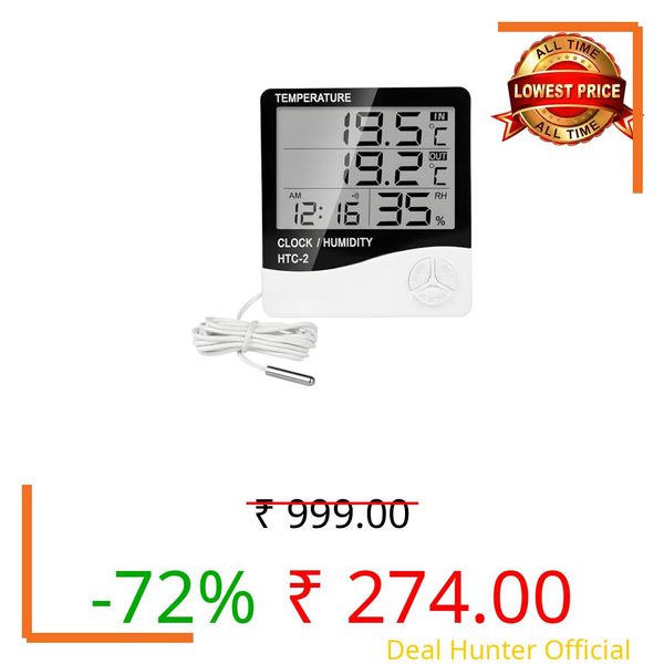 AERYS HTC-2 Digital Hygrometer Thermo-Meter Humidity Meter with Alarm Clock LCD Display with 1 Year Warranty (HTC2)