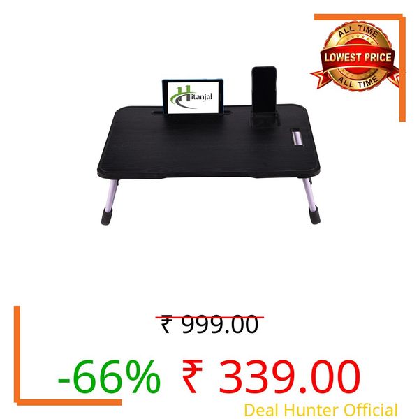 Hitanjal Study Table Bed Table Premium Laptop Table/Foldable and Portable Wooden/Writing Desk for Office/Home/School (A NEW Black)