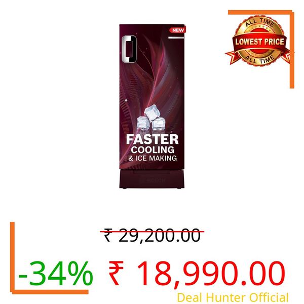 Bosch 207 L, 4 star, Smart Inverter, Direct-Cool Single Door Refrigerator, Feather Wine (CST20W34VI)|18 Hrs Cooling Retention |Super Freeze |Largest Vegetable Box| Beverage Space | 2.5x Faster Cooling