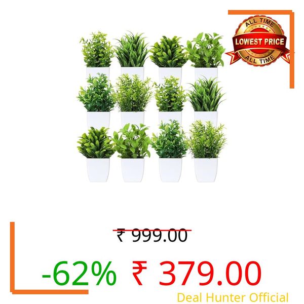 Ryme Artificial Plants Set of 8, Mini Potted Faux Flowers with Burgundy Vases, Multicolor Decorative Plants for Home Office Decor, 15 cm Height (Pack of 12)