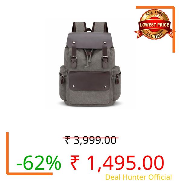 CAVALO - Be Unique Canvas Backpack for Men & Women | 14 Inch Laptop Backpack | Lightweight Travel College Office Bag with PU Leather Flap & Magnetic Closure (Grey)