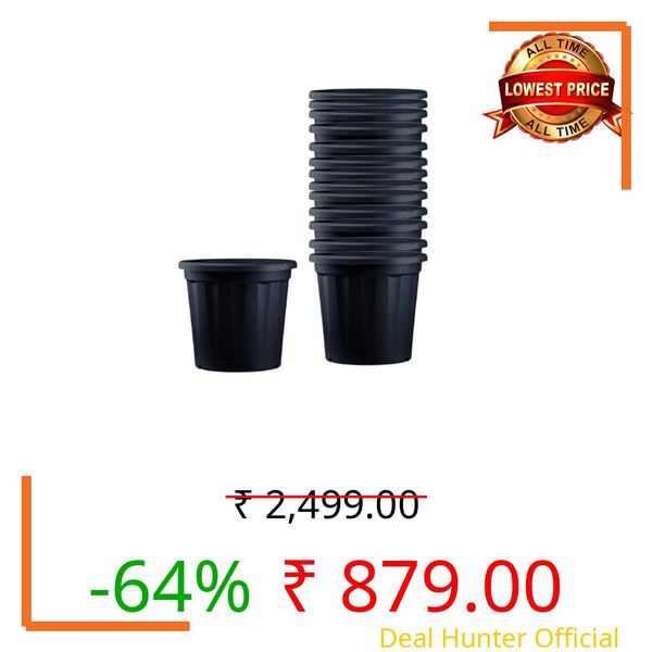 Plastic Flower Pots 8 Inch | Black Nursery Plant Pots for Indoor & Outdoor Gardening | Lightweight, Durable Pots with Drainage for Seeds, Succulents & Saplings | Pack of 30