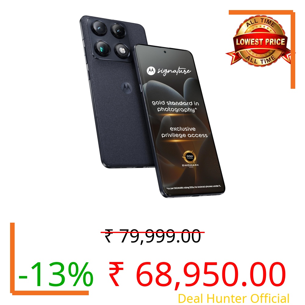 Motorola Signature (Pantone Carbon, 16GB RAM +512GB Storage) | 17.27 cm (6.8 inch) Super HD Display | 50MP + 50MP + 50MP | 50MP Front Camera | 5200 mAh Battery | Snapdragon 8 Gen 5 Processor