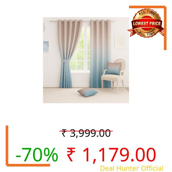 Vendola Blackout Printed Window Curtains 5 Feet Long Set of 2 Curtains with Tie Back, Parda Windows, Printed Curtains for Living Room, Bedroom, 80-85% Blackout (5 Feet, Rose Horizon, Blue Shady)