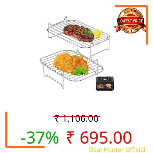 Supvox® 2Pcs Stainless Steel Air Fryer Stand, Stackable Boven Grill Stand, Cooking Rack for Baking, Roasting & Dehydrating, 7.64''x5.16'' & 7.95''x5.16''