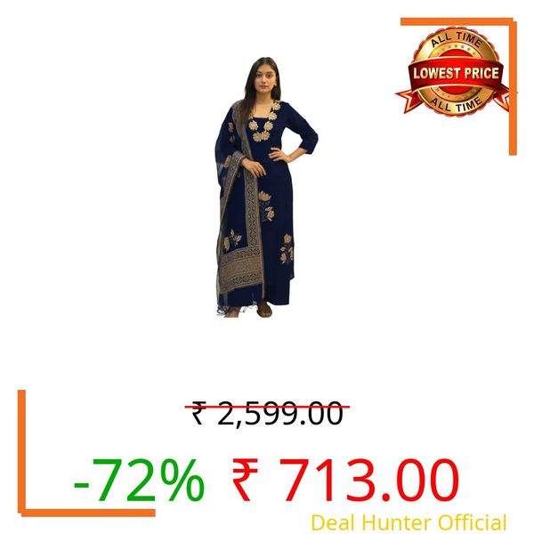 ANNI Designer Women's Rayon Viscose Straight Printed Kurta with Pant and Dupatta (Dare Blue_3XL_Blue_XXX-Large)