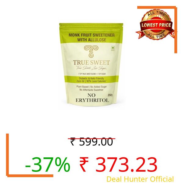 True Sweet Co. : Monk Fruit Sweetener without Erythritol | No Erythritol | Allulose Sweetener | Sugar Replacer | Zero Calorie, Keto & Diabetes Friendly | for Beverages, Baking & Desserts | 250g