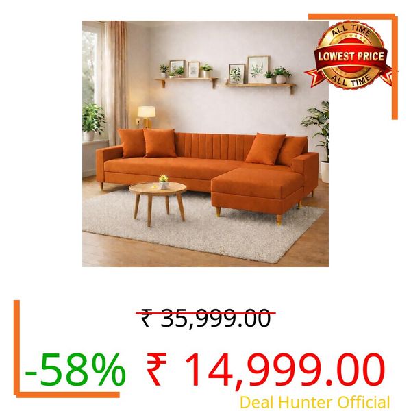 Casaliving Garcia 4 Seater L Shape Convertible Sofa Set for Living Room, 3 Seater & Ottoman Modular Sectional Couch for Small Space (Orange Colour Premium Fabric)