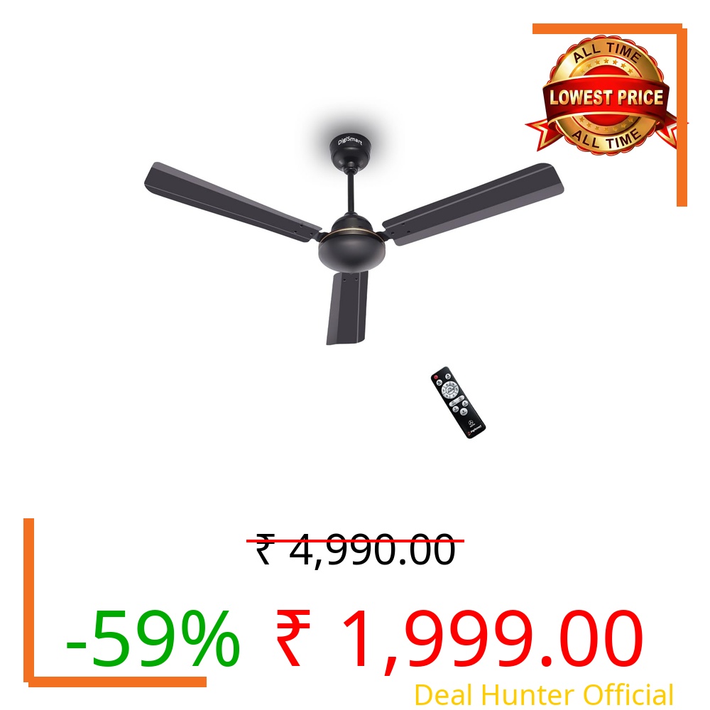 DIGISMART Storm BLDC Ceiling Fan with Remote, 28W Energy Efficient, 225 CMM Air Delivery, 65% Power Saving, Low Noise, Reverse Mode, Smart Memory, 3 Blade, 5 Year Warranty, Smoke Brown Ceiling Fan