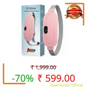 Dr Excel Portable Cordless Heating Pad for Menstrual Cramps Pain Relief (1 Year Warranty) 3 Heat Temperature Adjustment Modes & 4 Speed Massage Modes, Rechargeable Back & Belly Heating Pad Relief Belt