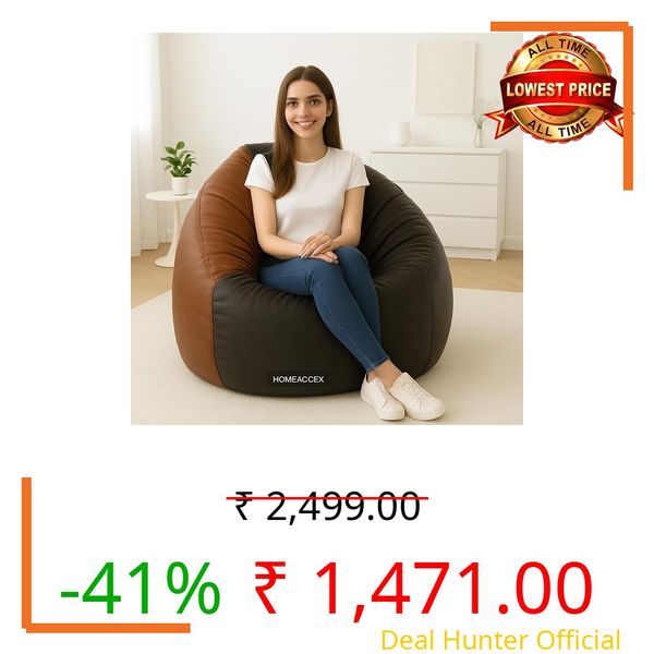 Homeaccex Faux Leather Bean Bag with Filled Beans 2XL Bean Bag Chair | Capacity Upto 150 Kg Weight | XXXXXL Filled Bean Bag, Black&Brown