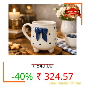 COSVAYA Ceramic Blue Bow Cup with Legs | Cute Designer Coffee Mug | Handcrafted Aesthetic Tea Cup | Microwave & Dishwasher Safe | Unique Gift Mug for Girls & Special Occasions