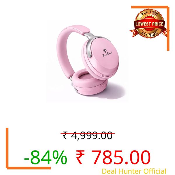 PunnkFunnk Bass Over-Ear Bluetooth Wireless Headphones with Deep Bass, 40mm Drivers, Built-in Mic, Foldable Design, Soft Cushioned Ear Cups, AUX & TF Support for Music, Gaming & Calls (Pink)