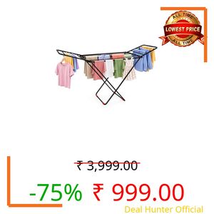 LiMETRO STEEL Foldable Clothes Drying Stand for Balcony & Indoor Use | Heavy Duty Mild Steel Laundry Rack | Space Saving Folding Cloth Dryer Stand | Black
