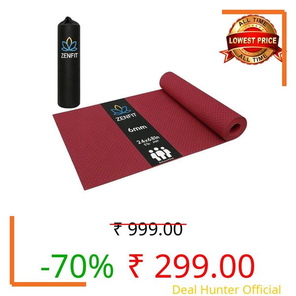 Zenfit Pro Yoga Mat for Women & Men | High Density TPE Yoga Mat with 6mm Cushion | Non-Toxic, Sweat-Resistant & Double Sided Anti-Slip Exercise Mat | Lightweight & Portable with Carry Bag (Wine)
