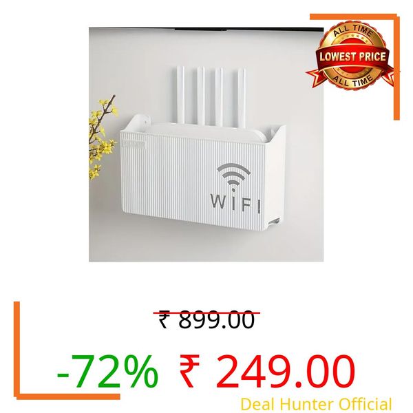 KD UNIK Self Adhesive WiFi Router Storage Box Wall Mount Shelf Universal WiFi Router Holder for Modem, Set Top Box, Remote & Power Strip Cable Management Organizer, No Drill Space Saving Wall Rack