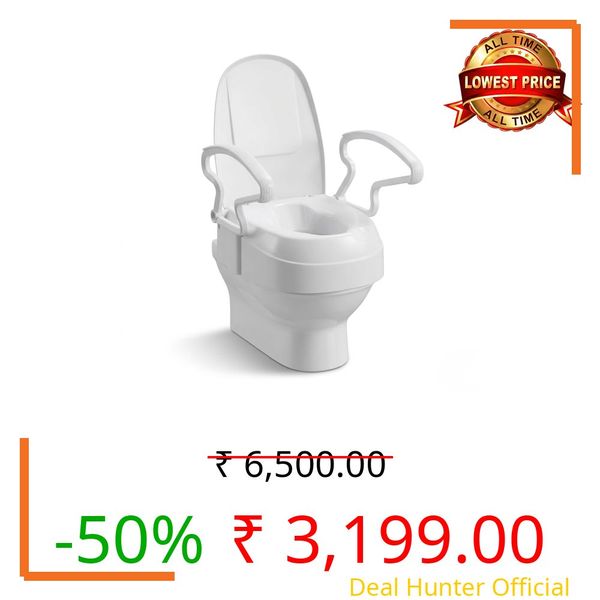 Veayva Adjustable Toilet/Commode Seat Raiser With Lift Handles - 3 Adjustable Heights Raised Toilet Seat With Padded Arms For Handicapped (Commode Raiser – Fibre Adjustable)