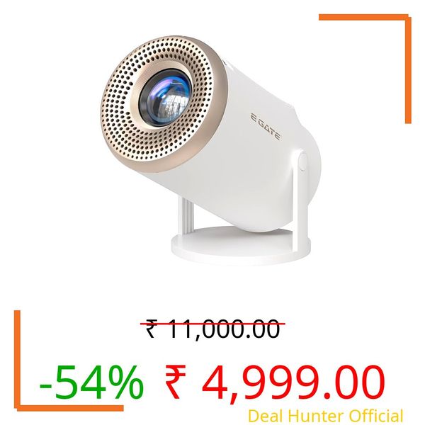 E GATE Atom 2X+ Smart Android Projector, 200 ISO, 1080p & 4K Support, Automatic & 4D Keystone with Netflix, Prime, WiFi & BT, Screen Mirroring, 720P Native, 1GB-8GB,White