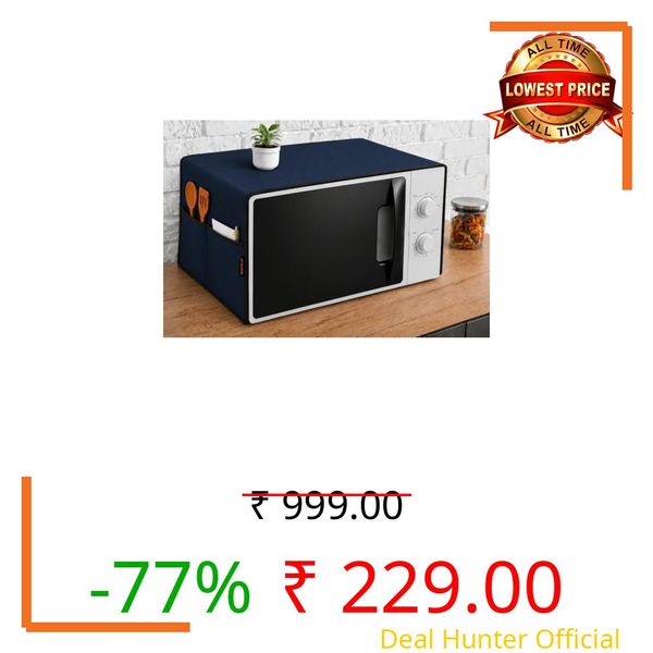 SOFROZ Microwave Oven Cover for Durable, Waterproof and Dustproof Kitchen Protector with 4 Side Storage Pockets for Kitchen Accessories (100 x 35 cm) (Navy Blue)