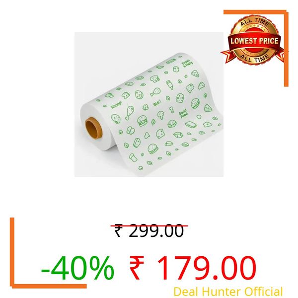 1 Kilogram Wrap Food Wrapping Roll with Sealing Sticker, Non-Sticky Butter Paper Roll for Roti Use as Parchment Paper OR Kitchen Roll Paper or roti clothes wrap(200 meter)