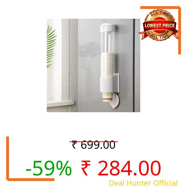 DTWOC Paper Cup Dispenser Holder | Wall Mounted Plastic Drinking Water Cup Dispenser | Glass Dispenser Holder | Disposable Cup Holder Organizer | Sticker or Screw Plate Mountable