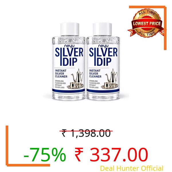 NEYU Silver Dip Cleaner Liquid – Instant Silver Polish & Tarnish Remover for Jewellery, Sterling Silver, Rings, Chains, Payal, Coins, Silverware & Utensils (Pack Of 2)
