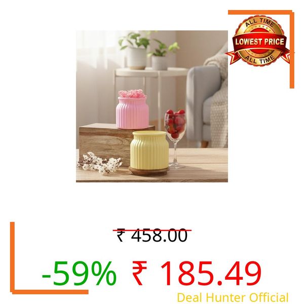 TrustBasket Sereno Decorative Plastic Flower Vase Set Yellow Pink, Modern Table Top Home Decor Accent for Living Room Bedroom Dining Office, Compact Durable Minimalist Vase for Flowers, Set of 2