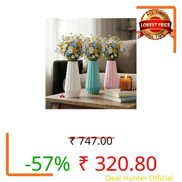 TrustBasket Serene Flower Vase Set of 3 Sky Blue Pink White Decorative Plastic Table Accent for Living Room, Bedroom & Dining Table, Modern Home Décor Display for Fresh or Artificial Flower