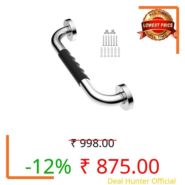 iSTAR Stainless Steel Bathroom 12 Inch Grab Bar with Non-Slip Grip, Wall Mounted Safety Support Handle, Polished Silver Finish, Heavy Duty Assist Rail for Elderly, Handicap & Shower Use (Pack of 2)