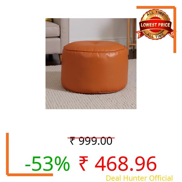 GIGLICK Premium Faux Leather Footstool/Footrest/Pouffe | EPS Beans Filled | Ready to Use | Soft Cushioned Ottoman | Durable Leatherette Finish | Living Room, Bedroom & Office Color- (Orange)