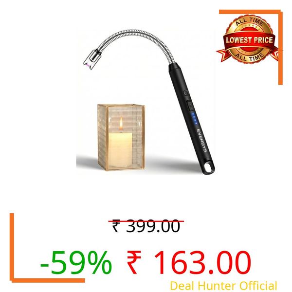 Rechargeable Electric Gas Lighter with 360° Flexible Neck | Windproof Plasma Arc Lighter for Gas Stove, Candles & Pooja | USB Type-C Kitchen Lighter – Black