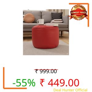 GIGLICK Premium Faux Leather Footstool/Footrest/Pouffe | EPS Beans Filled | Ready to Use | Soft Cushioned Ottoman | Durable Leatherette Finish | Living Room, Bedroom & Office Color- (Red)