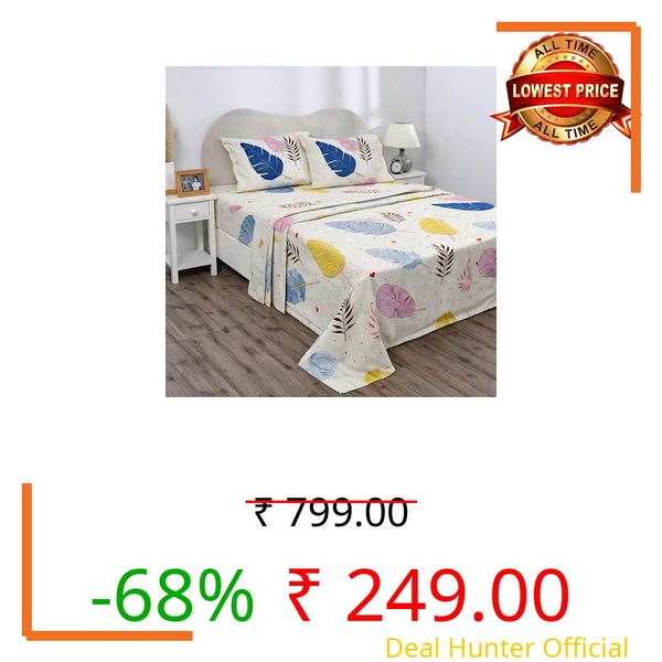 BSB HOME Double Bedsheet 144 TC Microfiber with 2 Pillow Covers | Smooth, Lightweight & Quick-Dry Bed Sheet Set | Comfortable Bedding for Home, Guest Room & Daily Use - Feather Bliss