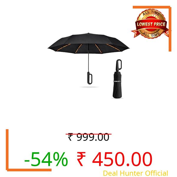 Robustt Auto Open Clutch Umbrella with Carabiner Hook Handle, (Black)| Double Fibreglass Wind-Resistant Frame |for rain & Sun Protection| Lightweight & Compact